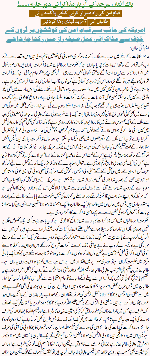 Pak AFghan Sarhad K AarPaar Muzakrat Jari