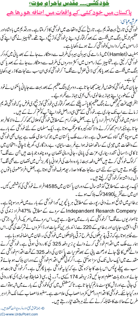 KhudKushi Muqadass ya Haram
