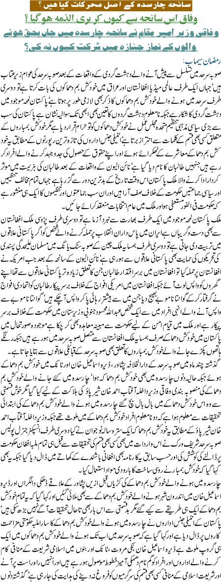 Saneha Charsada K Asaal Muharikat kiya hain