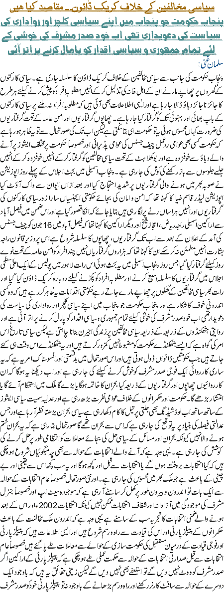 Siyasi Mukhalifeen k khilaf Crack Down