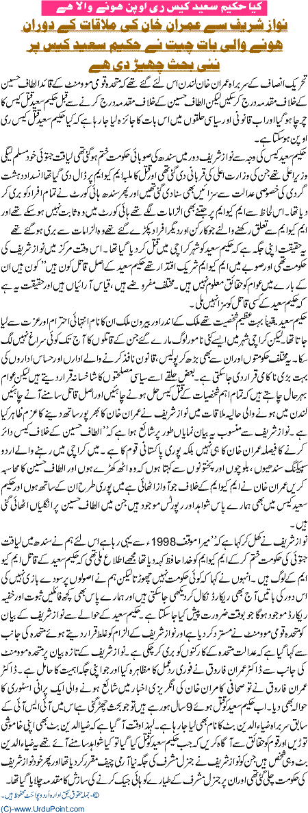 Kiya Hakeem Saeed Ka case reopen ho raha hai