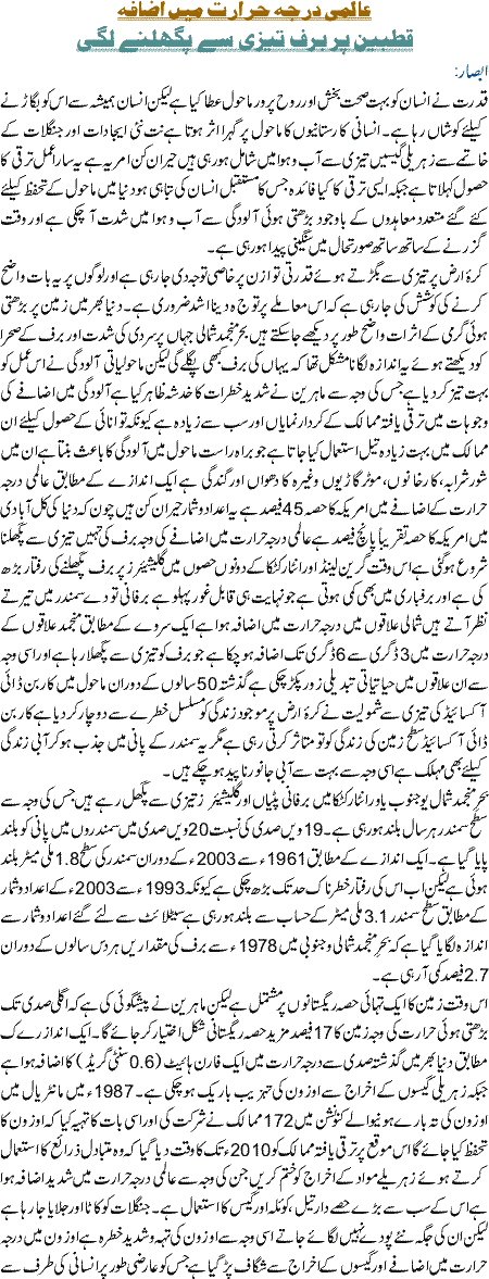 Aalmi darjahararat main izafa