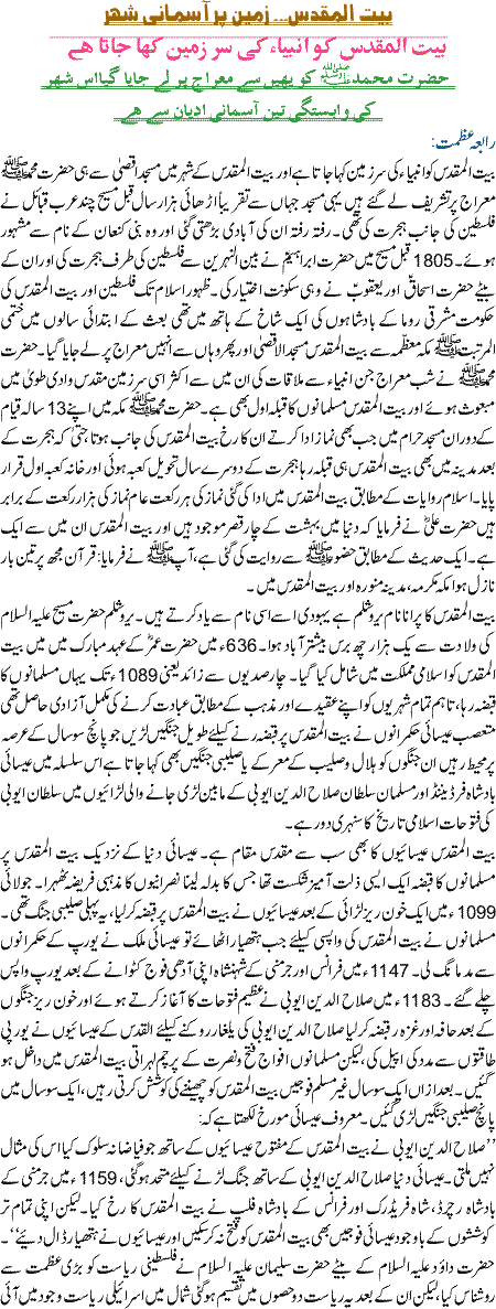 Bait al Maqdas Zameen Per Aasmaani Sheher
