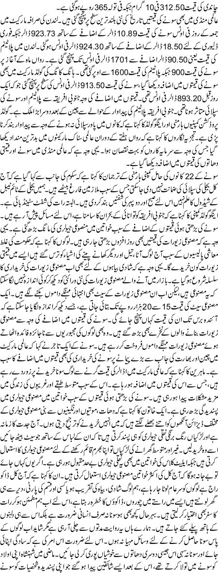 Sona Qeemtain BulandTareen Satah Par