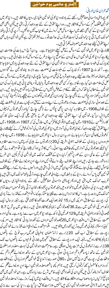 8 March Aalmi Youm e KhawateeN