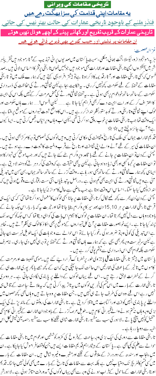 Tareekhi Muqamat Ki Veerani