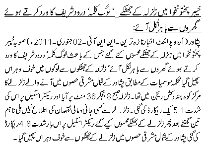 خیبر پختونخوا میں زلزلہ کے جھٹکے ، لوگ کلمہ، درود شریف کا ورد کرتے ہوئے گھروں سے باہر نکل آئے