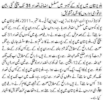 بلوچستان میں پولیو کے کیسز میں مسلسل اضافہ،تعداد 31تک پہنچ گئی ،بین الاقوامی اداروں کا اظہار تشویش